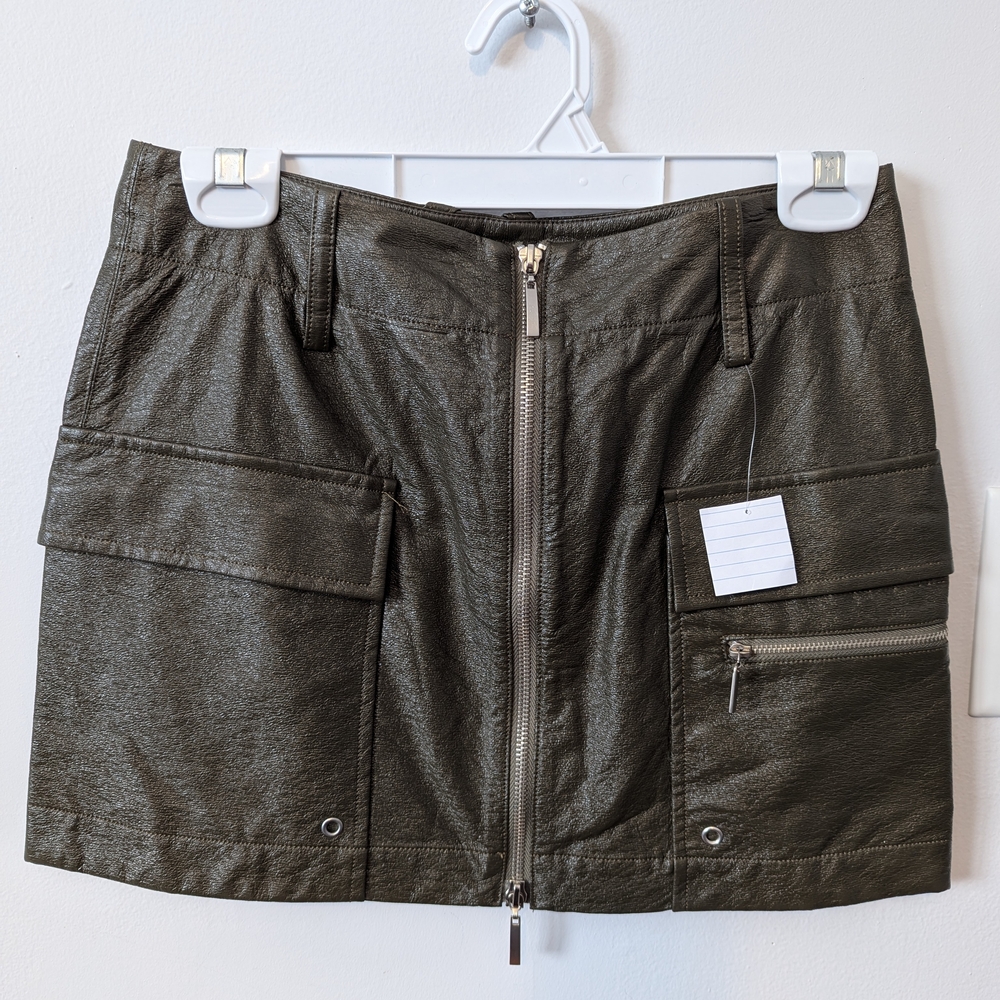 Olive Green Mini Skirt with Pockets